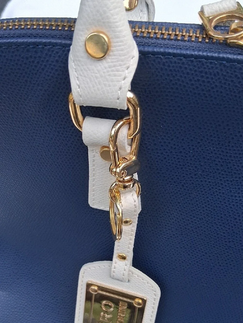 LAURO‎ Navy and Cream Structured Dome Satchel